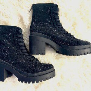 Steve Madden "Madden Girl" Rhine Stone Sparkly Lace Up Black Boots